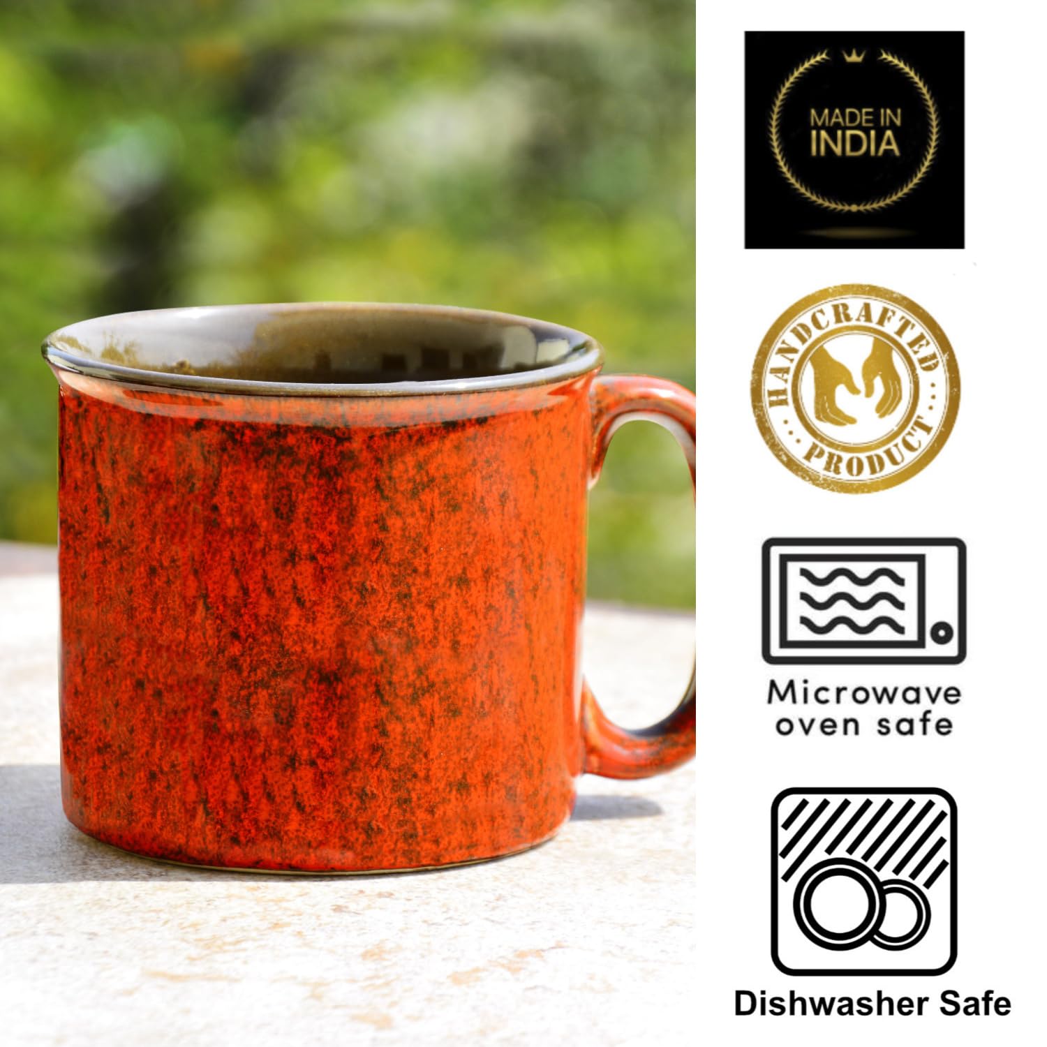 Studio Pottery Ceramic Maggi Bowl Or Mug With Handle 550ml, Ombre Red | Jumbo Ceramic Coffee & Tea Mug | Cereal Bowl - Big Milk Mug - Large Beer Mug