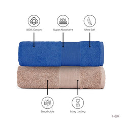 Haus & Kinder Harmony Combed Bath 1800 Gsm | Ultra Soft, Super Absorbent 100% Cotton Towels For Bathroom, Gym, Travel, Sports & Yoga | Cobalt & Almond (Pack Of 6)