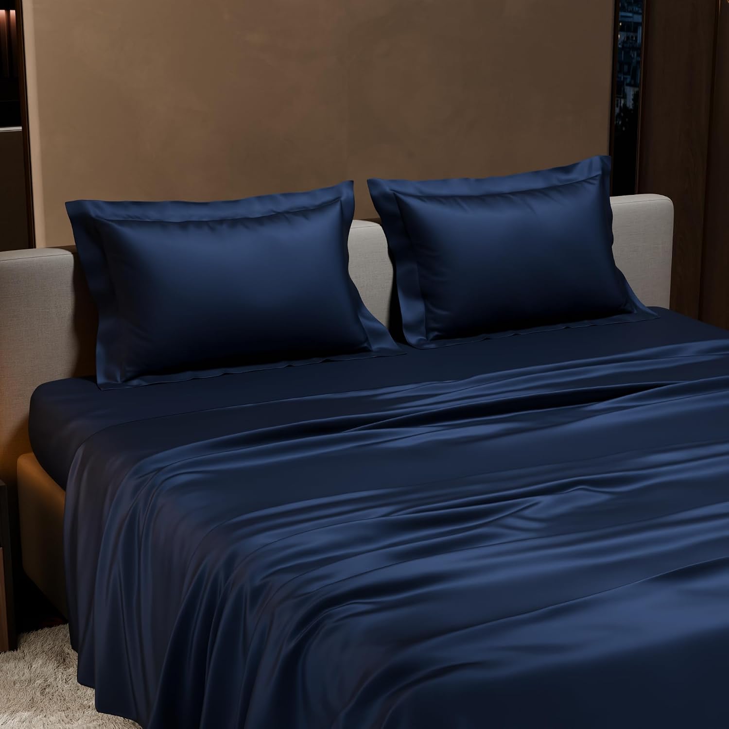 Double Bedsheet With 2 Pillow Covers - 90 X 100 Inches, Mystique Blue | Ultra Satin Premium Bedding Set | Gift For Couples, Wedding, Anniversary, Date Night