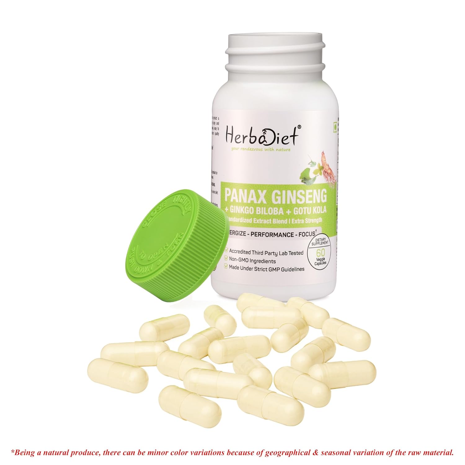 Herbadiet Korean Panax Red Ginseng Extract Extra Potent 80% Ginsenosides, Supports Energy, Endurance & Vitality | 60 Capsules 100gm 0.2lbs
