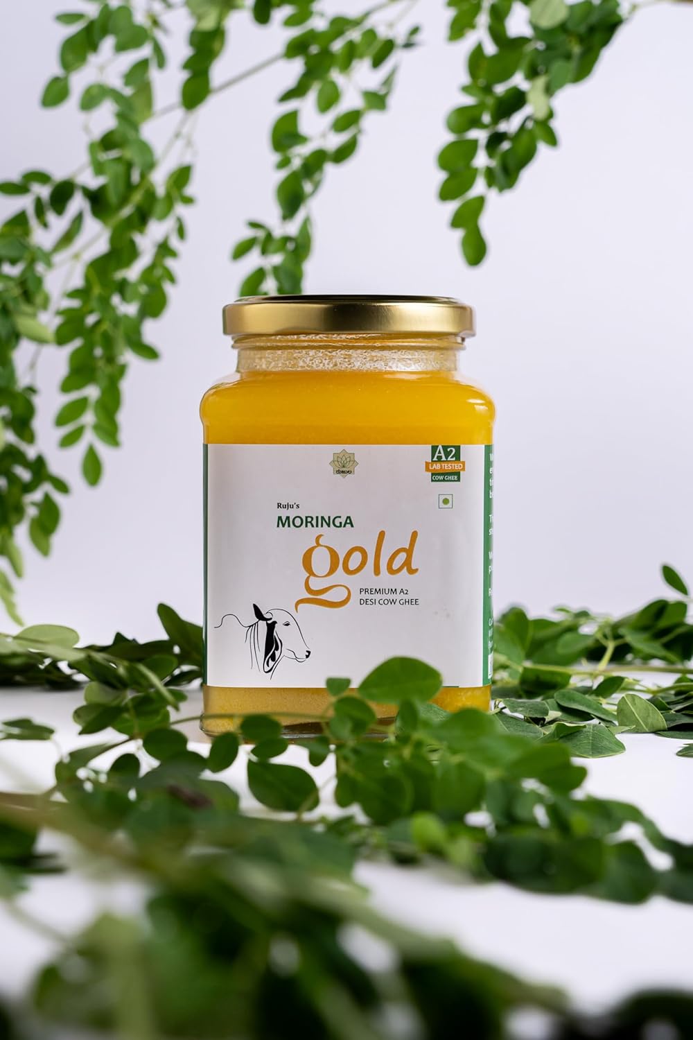 Organic A2 Gold Moringa Ghee By Ruju'S | Rich In Protein Fiber Healthy Desi Ghee Good For Frying & Cooking | (1 Litr) 33.8 Ounce | Jar Pack