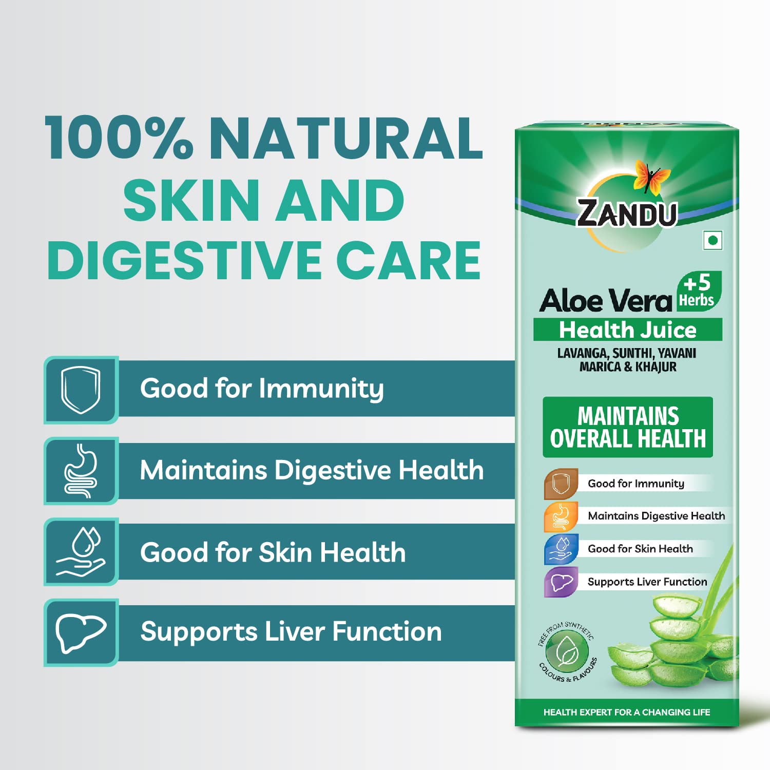 Zandu Aloe Vera Juice With 5 Added Herbs, Pure & Natural, Ayurvedic Immunity Booster, Good For Digestive Health, Skin Health, No Added Sugar, 1 L 2.2lbs