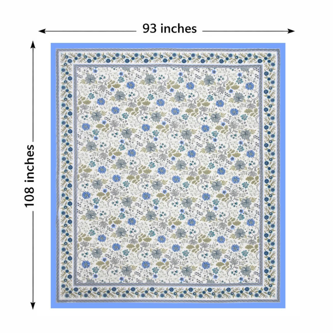 Jaipuri Cotton Bedsheet For King Size With 2 Pillow Covers | 93 X 108 Inches, Blue & White | Ultra-Soft & Skin-Safe | Breathable Summer Comfort
