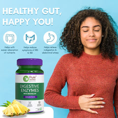 Pure Nutrition Digestive Enzymes, Amylase, Lipase, Protease, Cellulase, Lactase, Bromelain, Better Bioavailability, Digestion & Better Absorption Of Food Nutrients | 60 Veg Capsules, 100gm 0.2lbs