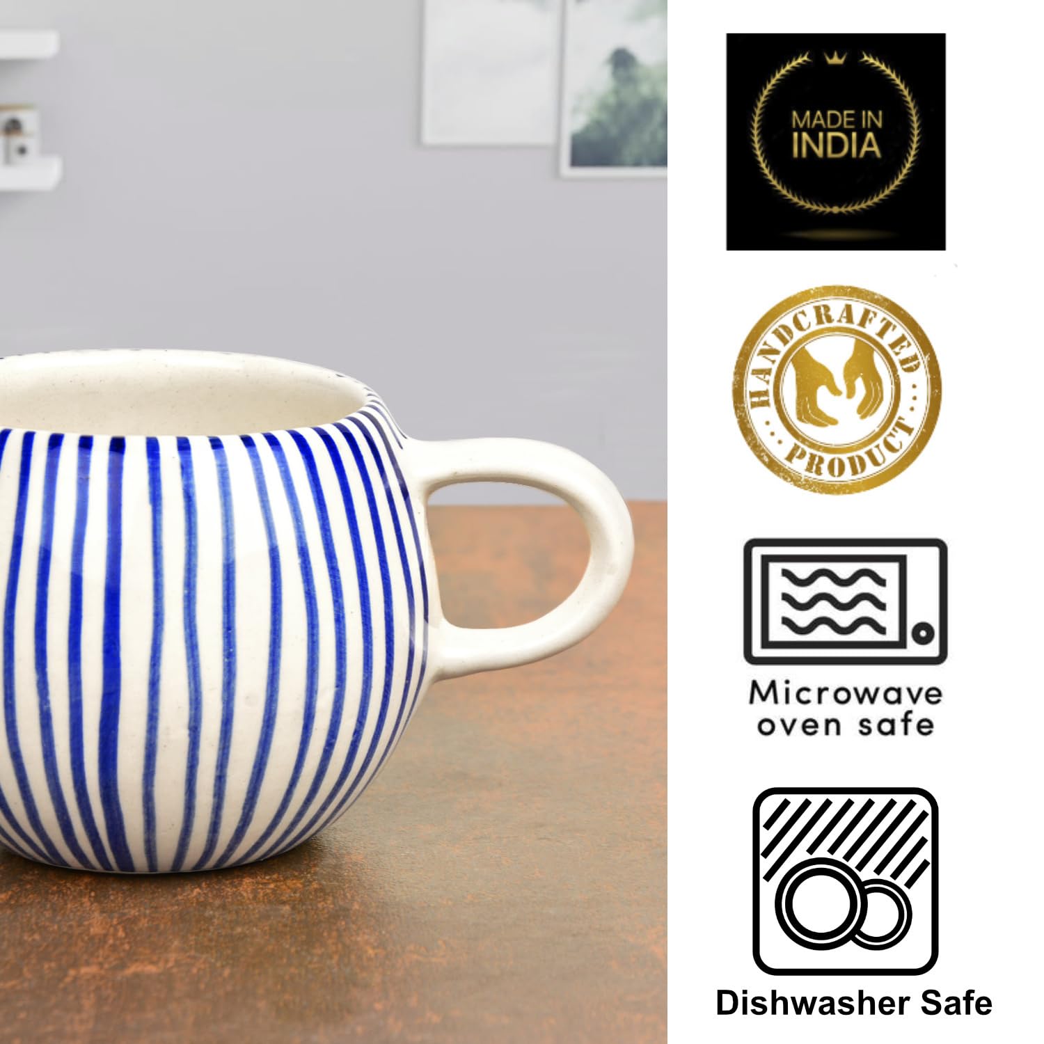 Handmade Ceramic Jumbo Coffee Mugs Set Of 2 - 400ml, Blue | Milk Mugs - Large Big Size Microwave Safe Tea Cups