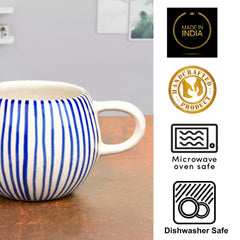 Handmade Ceramic Jumbo Coffee Mugs Set Of 2 - 400ml, Blue | Milk Mugs - Large Big Size Microwave Safe Tea Cups