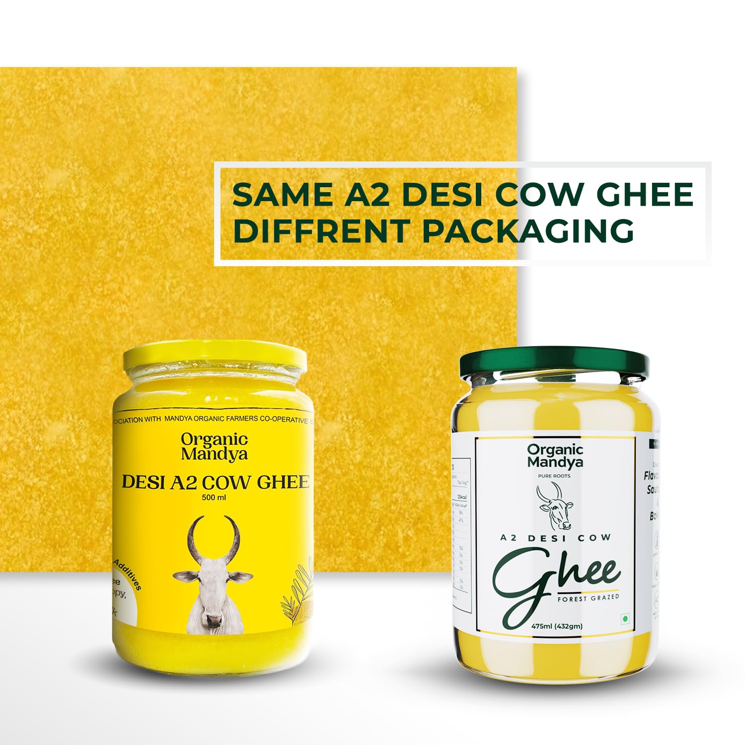 100% Pure A2 Desi Cow Ghee By Organic Mandya | Highly Nutritious Helps Keep Your Eyesight Desi Cow Ghee | 950ml (475ml * 2) 32.1 Ounce | Jar Pack