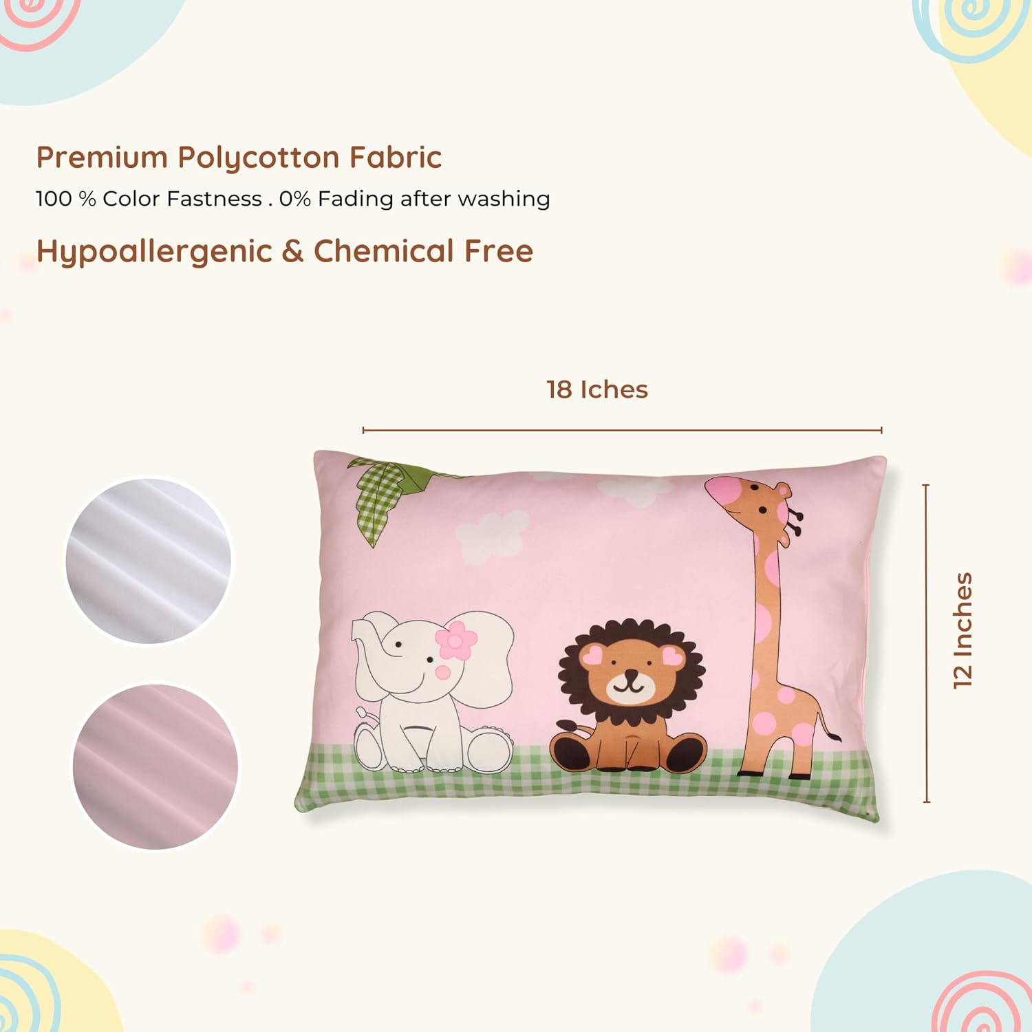 Baby Pillow With Super Soft Imported Fabric, 1 Month To 5 Year Kids Pillows - 12 X 18 Inches | Animal & Cartoon Prints, Kid Pillow For Sleep, Bed Set, Head Shaping, Neck Support Pillow