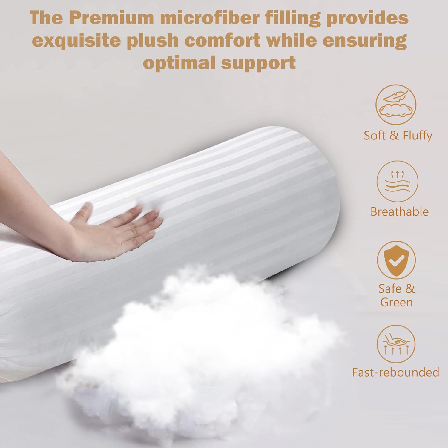 Microfiber Round Bolster Bed, Sofa, Diwan Pillow, Big Round Pillow, Size - 14x30 Inch | White, Light, Soft & Fluffy For Neck & Back Support, Neck Support, Adjustable, Washable - Set Of 2