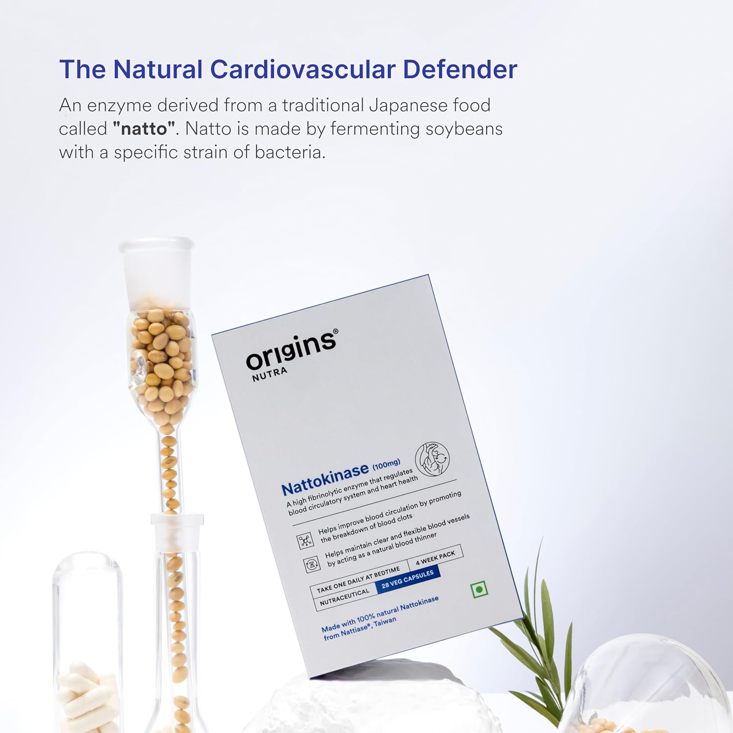 Origins Nutra Nattokinase Promote Heart Health, Natural Blood Thinner, Control Blood Pressure | Gmp Certified, For Men & Women | 28 Capsules, 50gm 0.1lbs