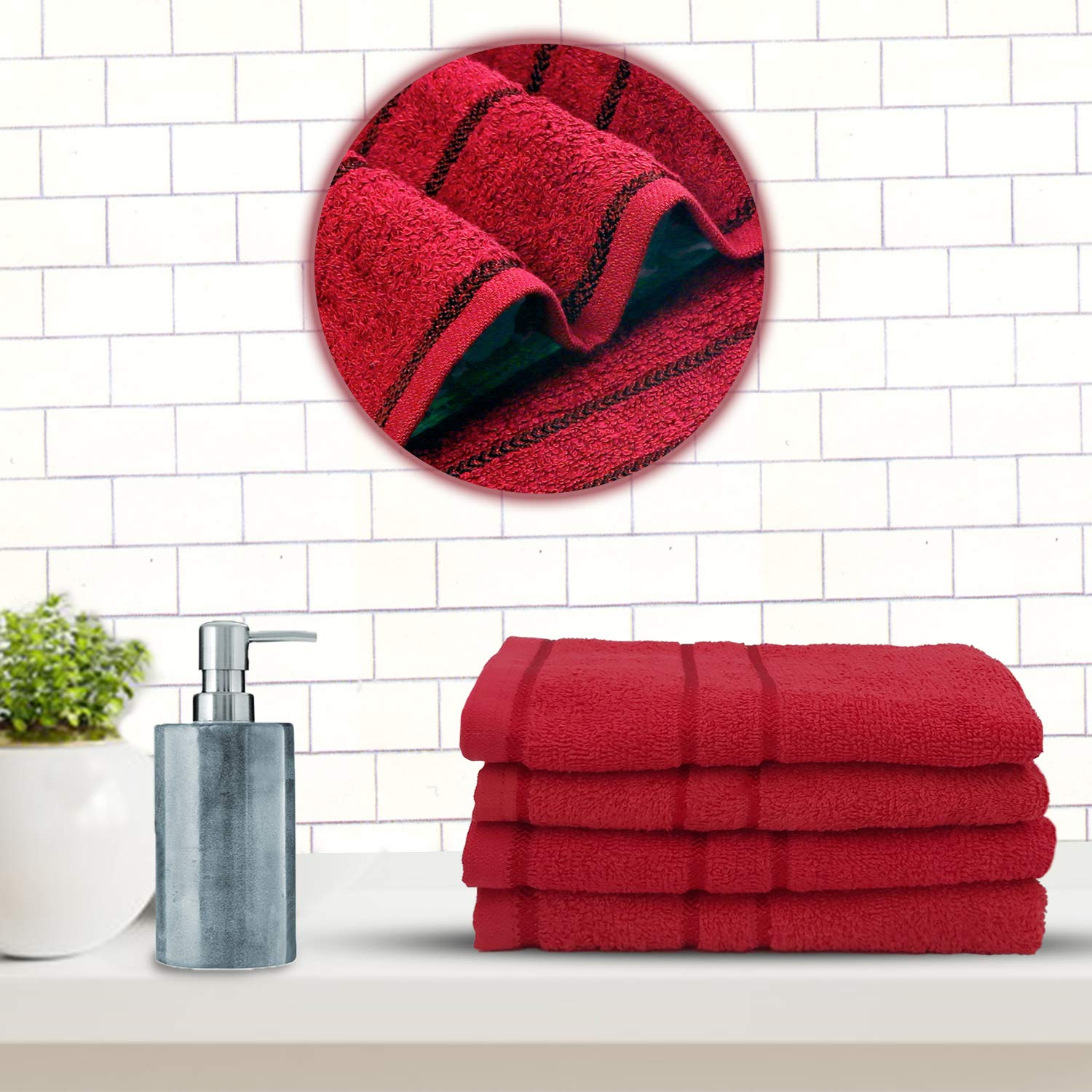 Sassoon Melrose 100% Cotton Hand Towel 800 Gsm | Highly Absorbent, Soft Material Perfect For Daily Use (Red) -4 Piece