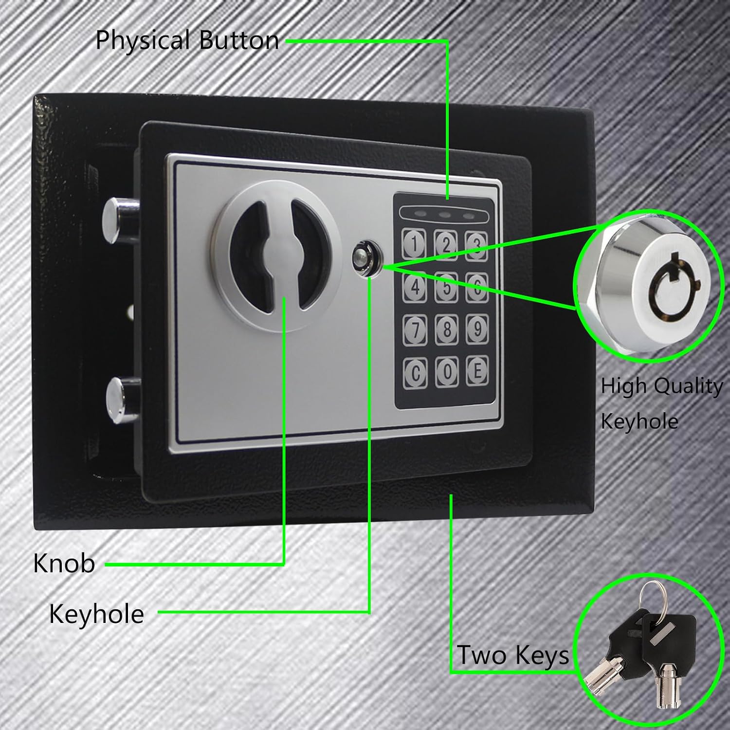 Key & Electronic Security Safe Box Digital Deposit Box For Home Office Hotel Business Lock Box For Cash Jewellery Storage, Colour - Black, 0.17 Cubic Feet
