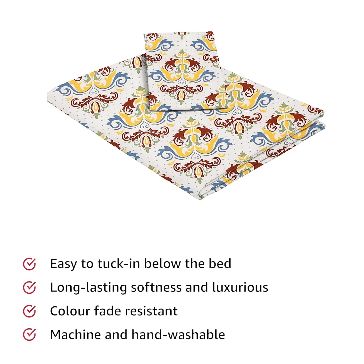 Print Cotton 1 Single Bedsheet With 1 Pillow Cover - 60 X 90 Inches, Multicolor | Soft & Breathable Fabric, Skin-Friendly Bed Sheet For All Seasons
