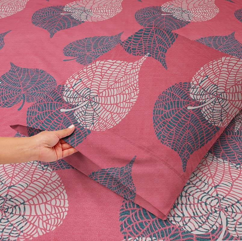 Elastic Fitted Double Bedsheets With 2 Pillow Covers | 78 X 72 + 10 Inches, Pink & Grey - Double Bed With All Around Elastic 180 Thread Count Super Soft