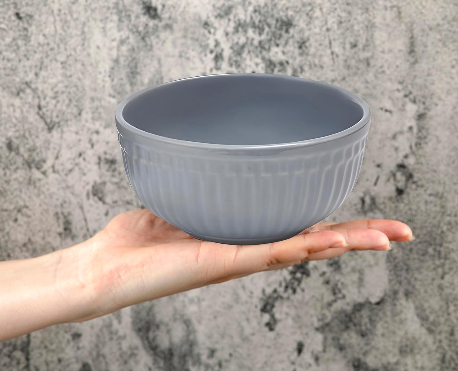 Ceramic “Strip” Handcrafted Multipurpose Serving Bowl Katoris Set Of 2 - 450ml Each, Grey | Cereal Bowl, Soup Bowl, Salad Bowl - Dishwasher & Microwave Safe