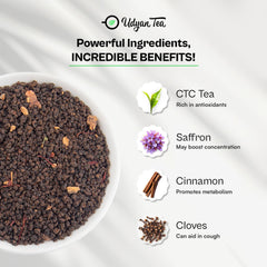 Udyan Tea Saffron Chai - 100gm, 3.5 Ounce | Premium Whole Leaf CTC Tea With Saffron & Natural Spices - Traditional Indian Spice Chai Latte | High Caffeine Tea Leaf