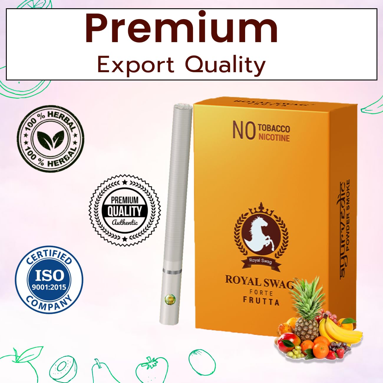 Royal Swag Ayurvedic Herbal Nicotine Free Cigarettes - 100% Tobacco-Free 100% Nicotine-Free Clove, Mint, Frutta, Regular | Smoking Cessation (Pack Of 40)