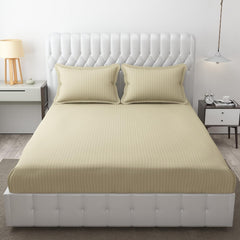 Elastic Fitted Bedsheet For Double Bed With Two Pillow Covers | King Size - 72 X 78 Inches, Beige | Durable & Soft Fabric Offers Comfort
