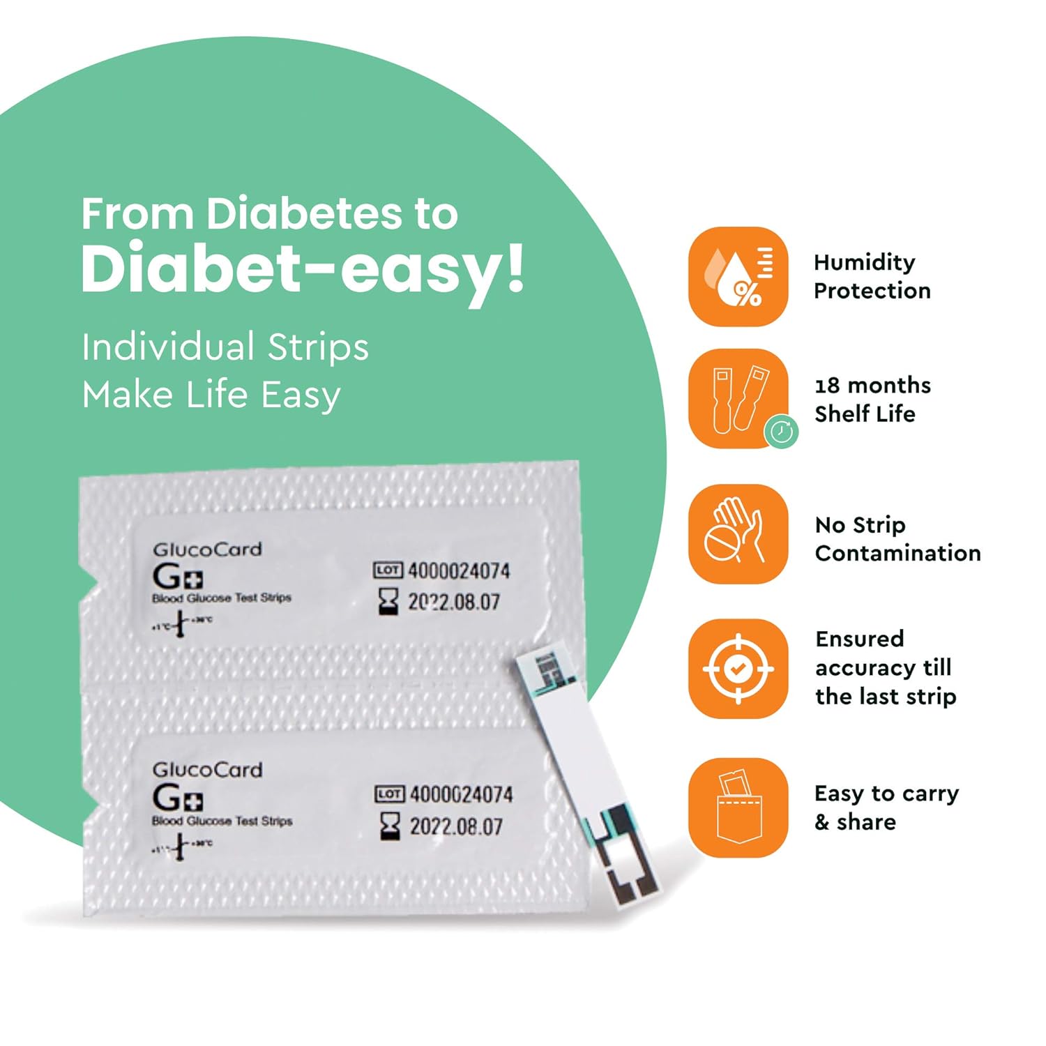 Arkray Glucocard G + Blood Glucose Test Strips | Individually Packed | Pack of 50