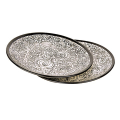 Hand Painted Ceramic Dinner Serving Plates Set Of 2 - Off White & Black, 25 Cm | Full Plates - Ceramic Platter - Kalamkari Collection