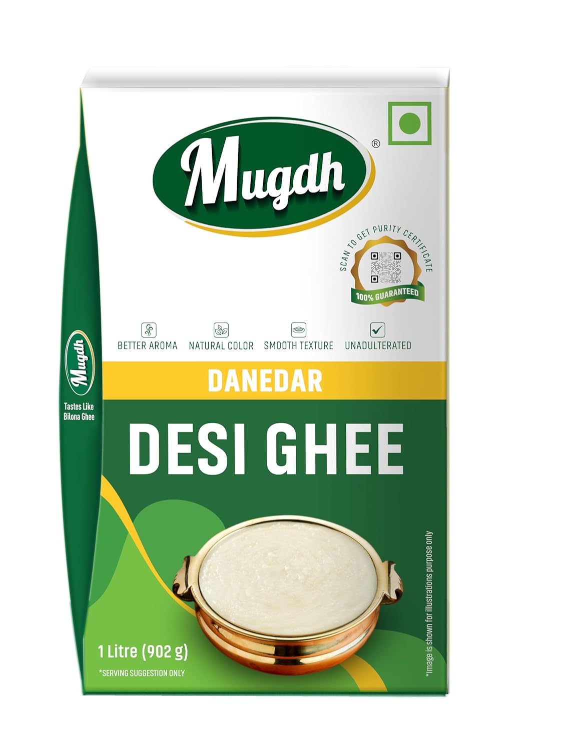 Organic Daanedaar Desi Ghee By Mugdh | Naturally Improves Digestion & Boosts Immunity Desi Ghee Good For Health | (1 Litr) 33.8 Ounce | Box Pack