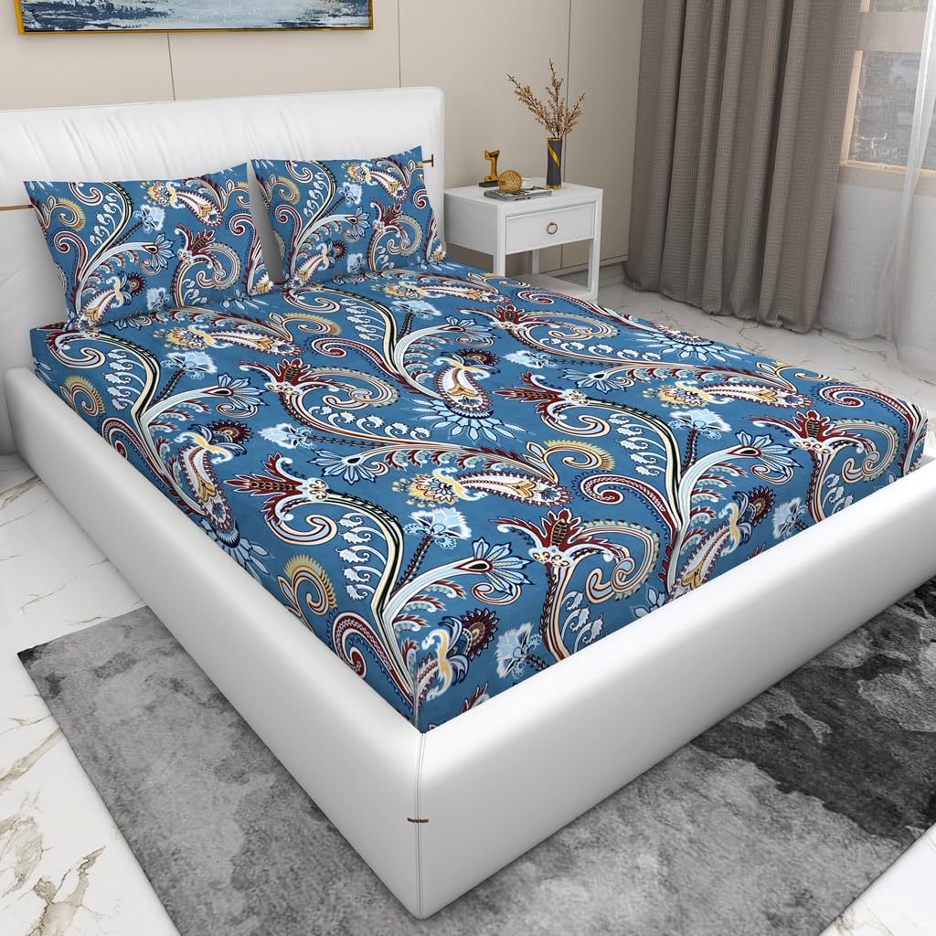 Presents Bedsheet For Double Bed With 2 Pillow Covers | Size - 90 X 100 Inches, Blue | Light Weight, Suitable For All Seasons & Easy To Wash