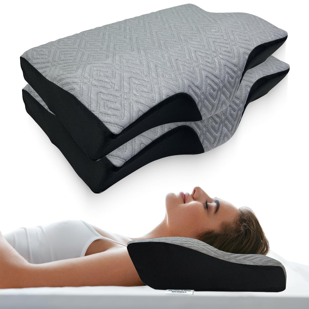 Cervical Pillow For Neck Pain & Shoulder Pain Relief, Grey | Memory Foam Pillow For Sleeping - Orthopedic Pillow For Spondylitis, Perfect For All Sleeping Position - Pack Of 2