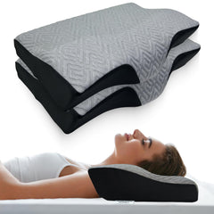 Cervical Pillow For Neck Pain & Shoulder Pain Relief, Grey | Memory Foam Pillow For Sleeping - Orthopedic Pillow For Spondylitis, Perfect For All Sleeping Position - Pack Of 2