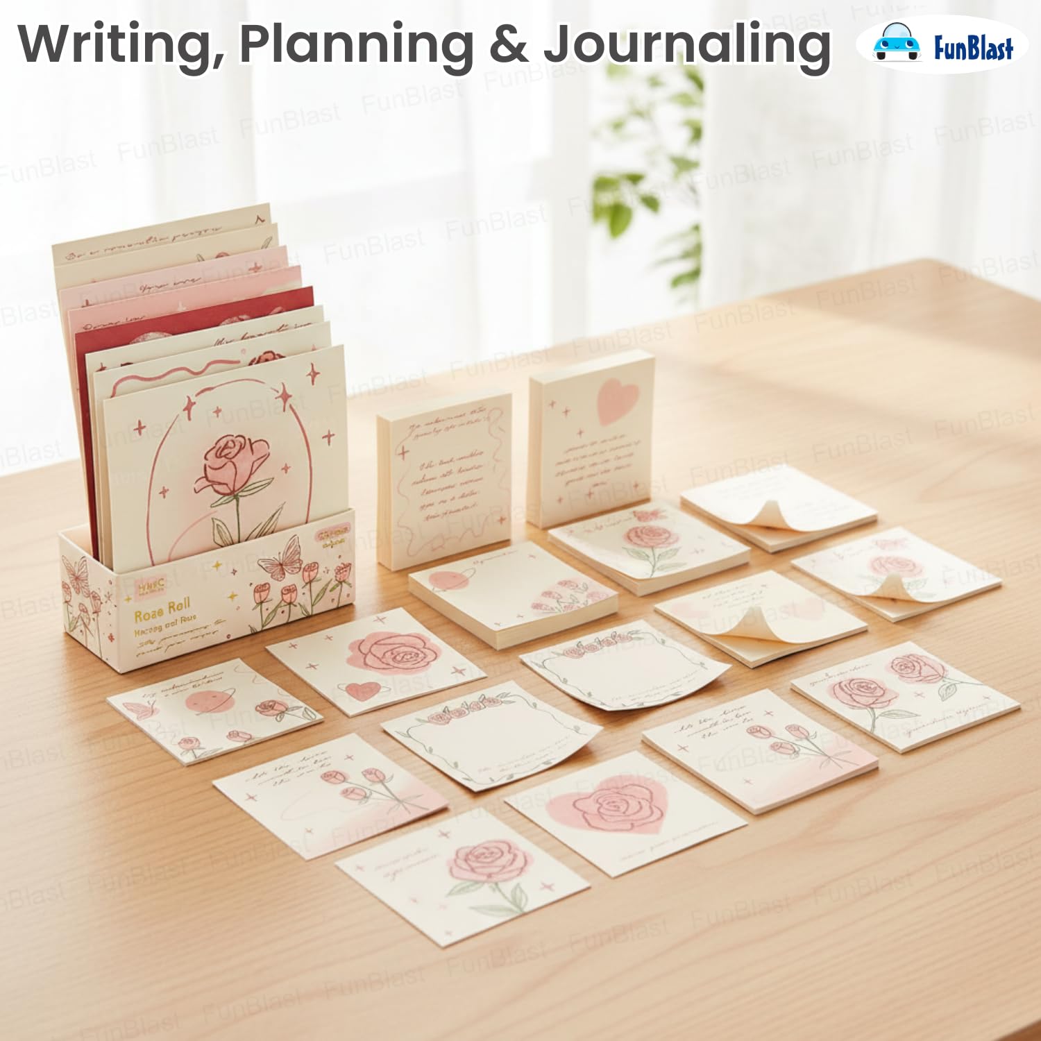 Morning & Rose Sticky Notes –200 Sheets Kawaii Memo Pads | Notes For Study, Writing, (Rose Roll)