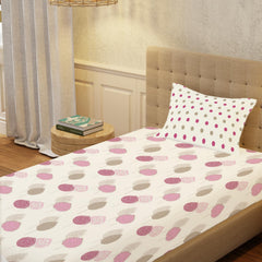 Bedsheet For Single Bed With 1 Pillow Cover | 58 X 90 Inches, Cream & Pink - 200 Thread Count Soft & Comfortable | Ideal For Bedroom, Guest Room, House