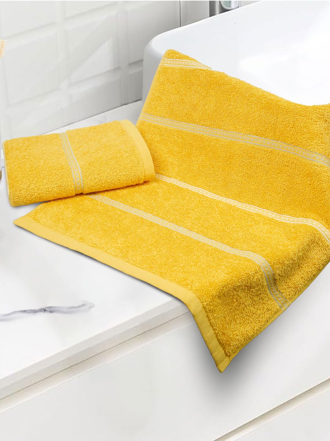 Mytrident Hand Towel Urban Comfort 400 Gsm | 100% Cotton Bath Towel (Drama Yellow)- Pack Of 2