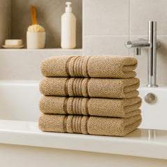 Akiko Home 100% Cotton Essential Series Hand Towels 800 Gsm | Soft, Absorbent & Durable, Cotton Hand Towel | Pack Of 4 (Beige)