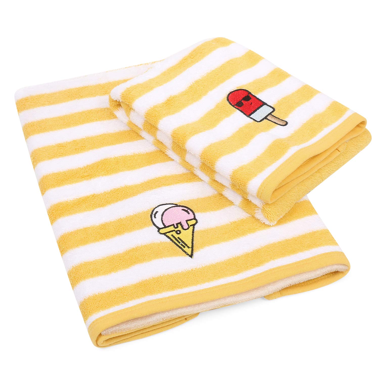 My Milestones 100% Cotton Hand Towel 400 Gsm | Ultra Soft Attractive Embroidery Appliques Cotton Soft, Absorbent Hand Towel Perfect For Face (Set Of 2)- Yellow/White