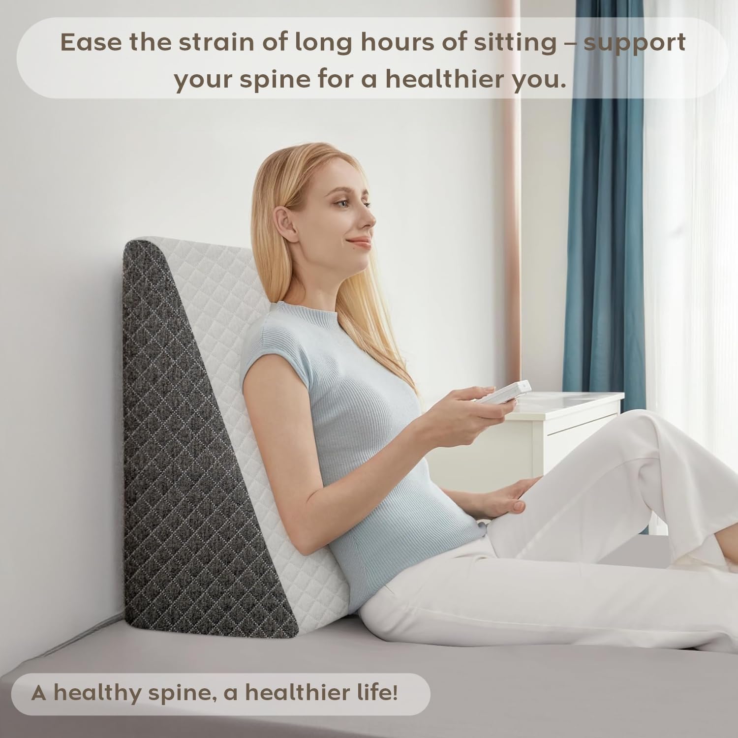 Wedge Cushion, Orthopedic Wedge Pillow For Bed, Neck Pain, White & Grey - 20 X 19.5 X 10 Inch | For Acid Reflux, Snoring, Gerd, Leg Elevation & Pregnancy | High-Resilience Memory Foam Pillow