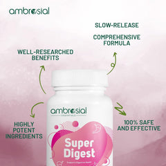 Ambrosial Super Digest With Betaine Hcl Pepsin, Ox - Bile, Pancreatin & L- Glutamic Acid | Digestive Enzyme Supplements To Support Optimal Digestion & Gut Health | 60 Capsules, 100gm 0.2lbs