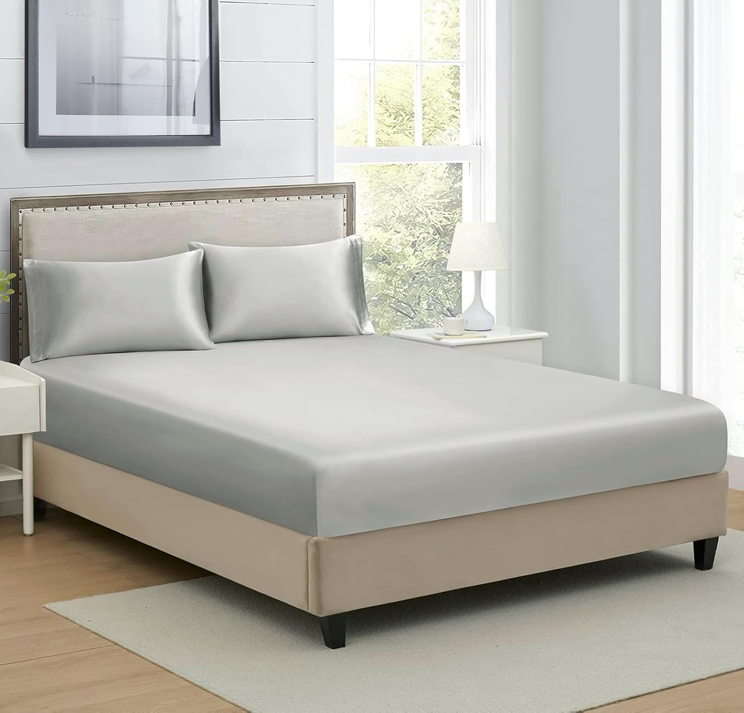 Elastic Fitted Bedsheet Queen Size With 2 Pillow Cover - 60 X 78 X 10 Inches, Silver | Lightweight & Breathable, Perfect For All Seasons