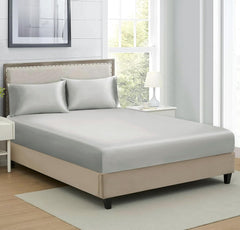 Satin Fitted Solid Bedsheet King Size With 2 Pillow Cover - 72 X 78 X 10 Inches, Silver | Lightweight & Breathable, Perfect For All Seasons