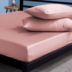 100% Cotton Sateen Weave Elastic Fitted Double Bedsheet With 2 Matching Pillow Covers - 72x78 Inches, Pink | Premium Cotton Bedsheets 300 TC, Fitted Bedsheet