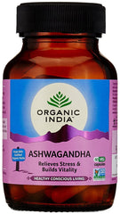 Organic India Ashwagandha Capsules, Benefit Body's Overall Immune System & Naturally Building Body Energy Reserves | 60 Veg Capsules 100gm 0.2lbs Each Pack Of 2