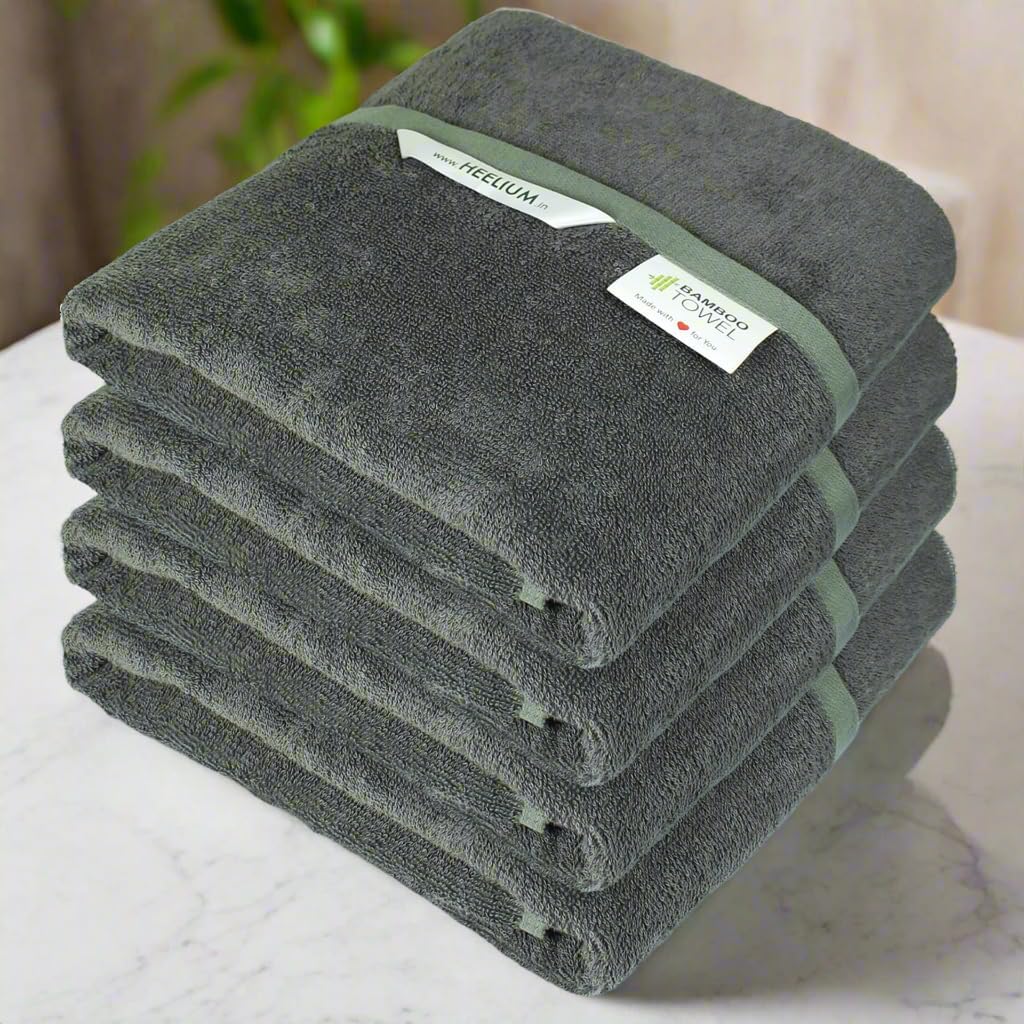 Heelium Bamboo Bath Towel 4x Softer & Quick Drying 400 Gsm (Grey)