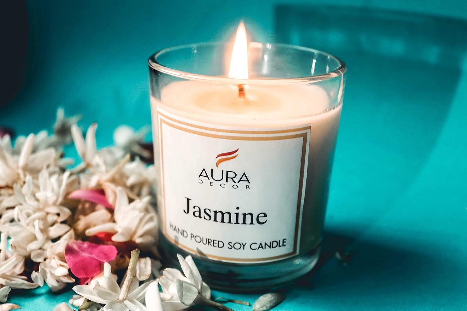 TRANSPARENT JASMINE FRAGRANCE SOY WAX GLASS CANDLE 150GM WITH WOODEN LID & COMES