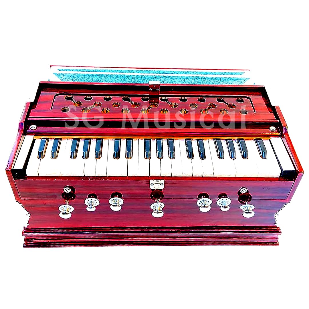 Musical Instrument Harmonium - 7 Stopper, Double Bellow, 39 Keys, Two Reeds (Bass- Male) | Tunning A440 Pitch - Two Side Carry Handles, Jaali Frame On Keys