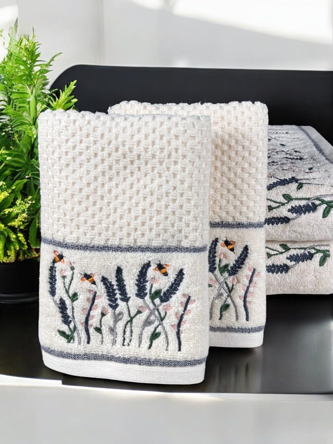 Senses By Riba All Cotton 550 Gsm Embroidered Bath Towel Set - Pack Of 4 (Style 18)