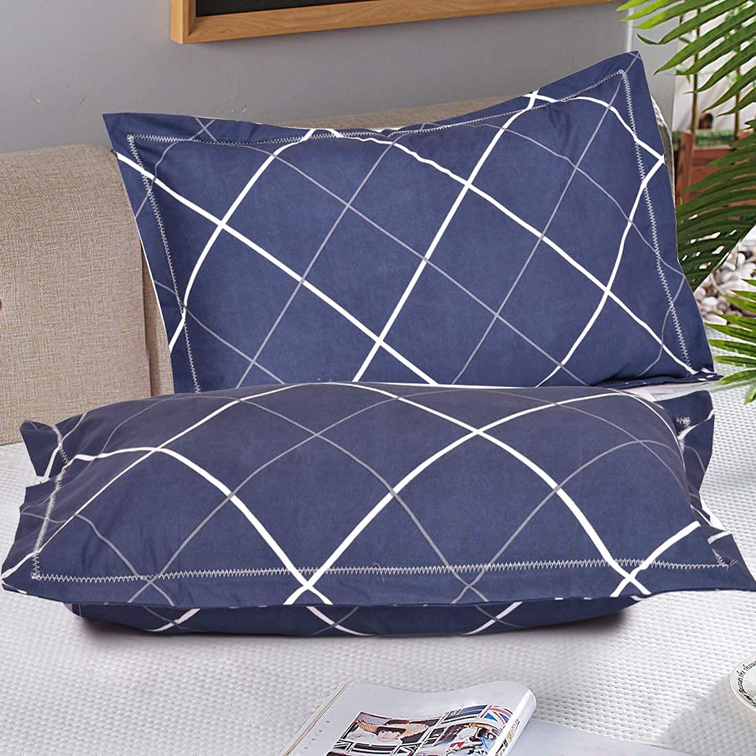 1 Flat Bedsheet For King Size With 2 Pillow Cover + Comforter - 90 X 100 Inch, Navy Blue | Super Soft Glace Cotton - 4 Pcs Bedding Set | Perfect Gifts Set Wedding, Anniversary