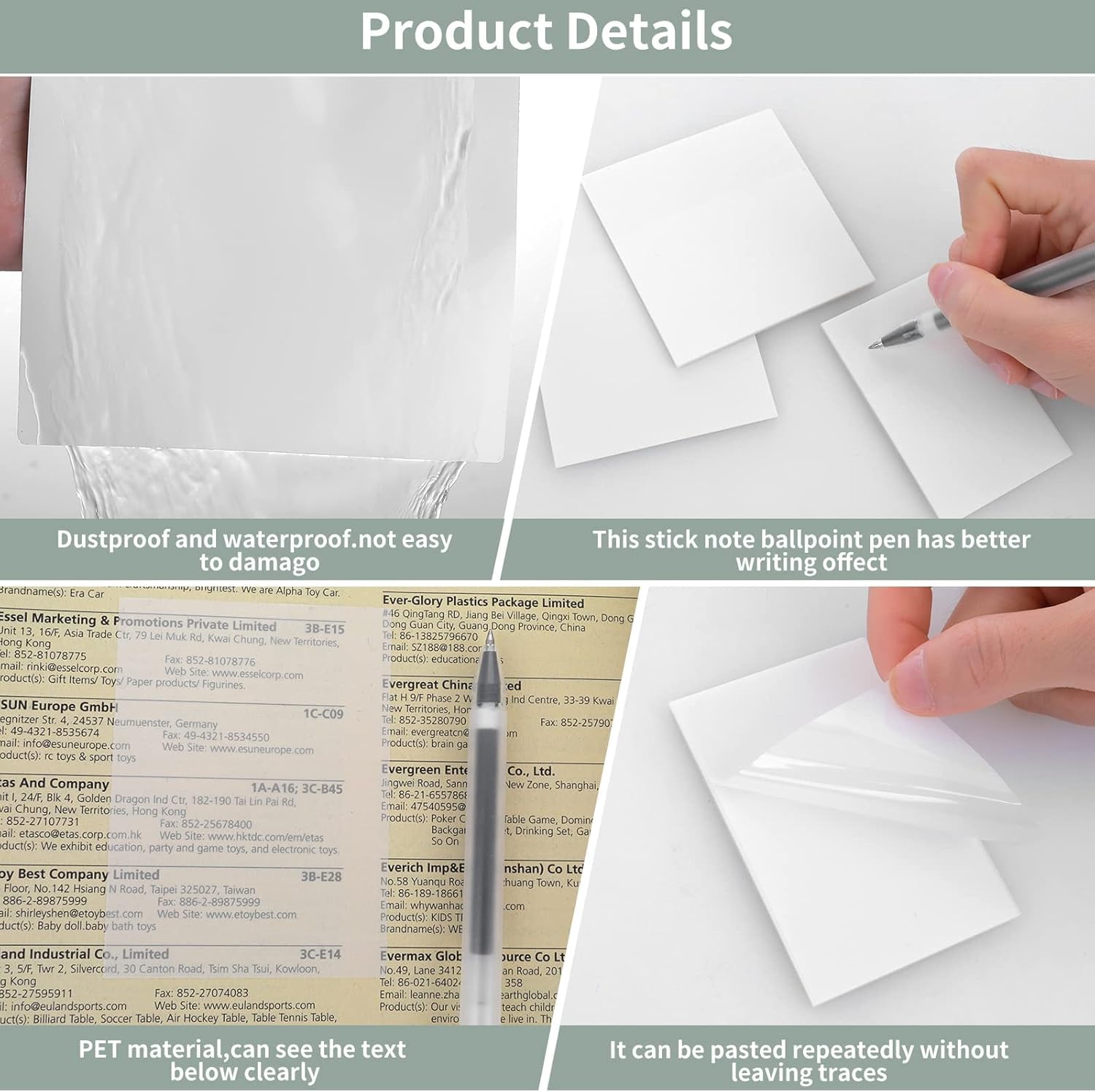 Transparent Sticky Notes Pad, 100 Sheets – Waterproof & Reusable Memo Notes For Office, Study
