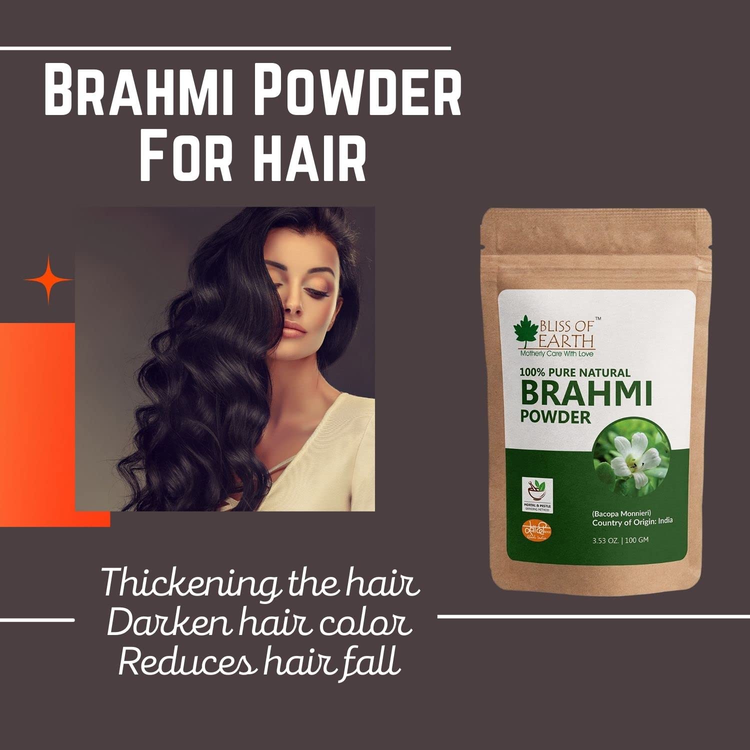 Bliss Of Earth 100% Pure & Natural Brahmi Powder Bacopa Monnieri, Health & Wellness Essentials | 100gm 0.2lbs Each Pack Of 2