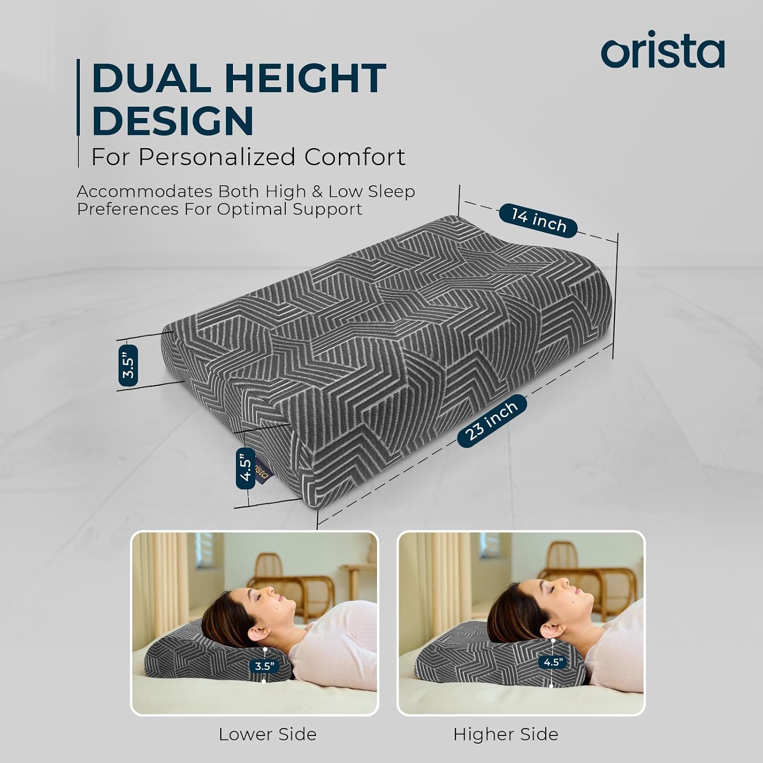 Contour Memory Foam Pillow, Orthopedic Pillow For Sleeping, Grey - 23 X 14 X 4.5 Inch | Cervical Pillow For Neck & Shoulder Support, Improves Posture & Spinal Alignment - Set Of 2