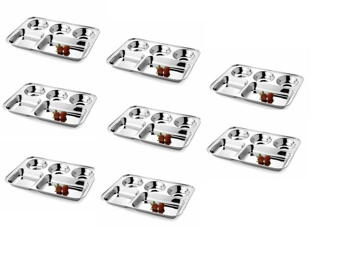 Silver Stainless Steel Sandwich Tray Set, 5 Pieces, Microwave Safe | Set Of 5 Individual Trays In 1 - Pack Of 8, Rectangular Shape