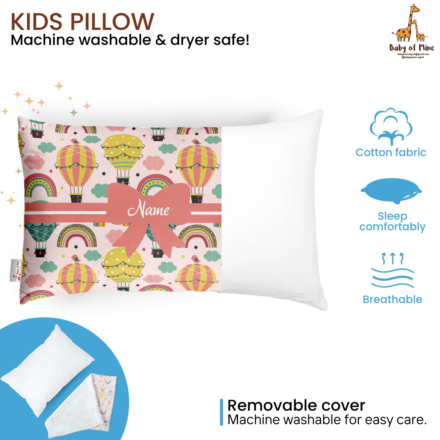 Personalized Pillow For Kids, Super Soft Cotton Kids Cushion - 12 X 18 Inches | Custom Name, For 5 Years Old Kids, Adorable Prints | For Head, Neck Support Baby Pillow - Pillow 19