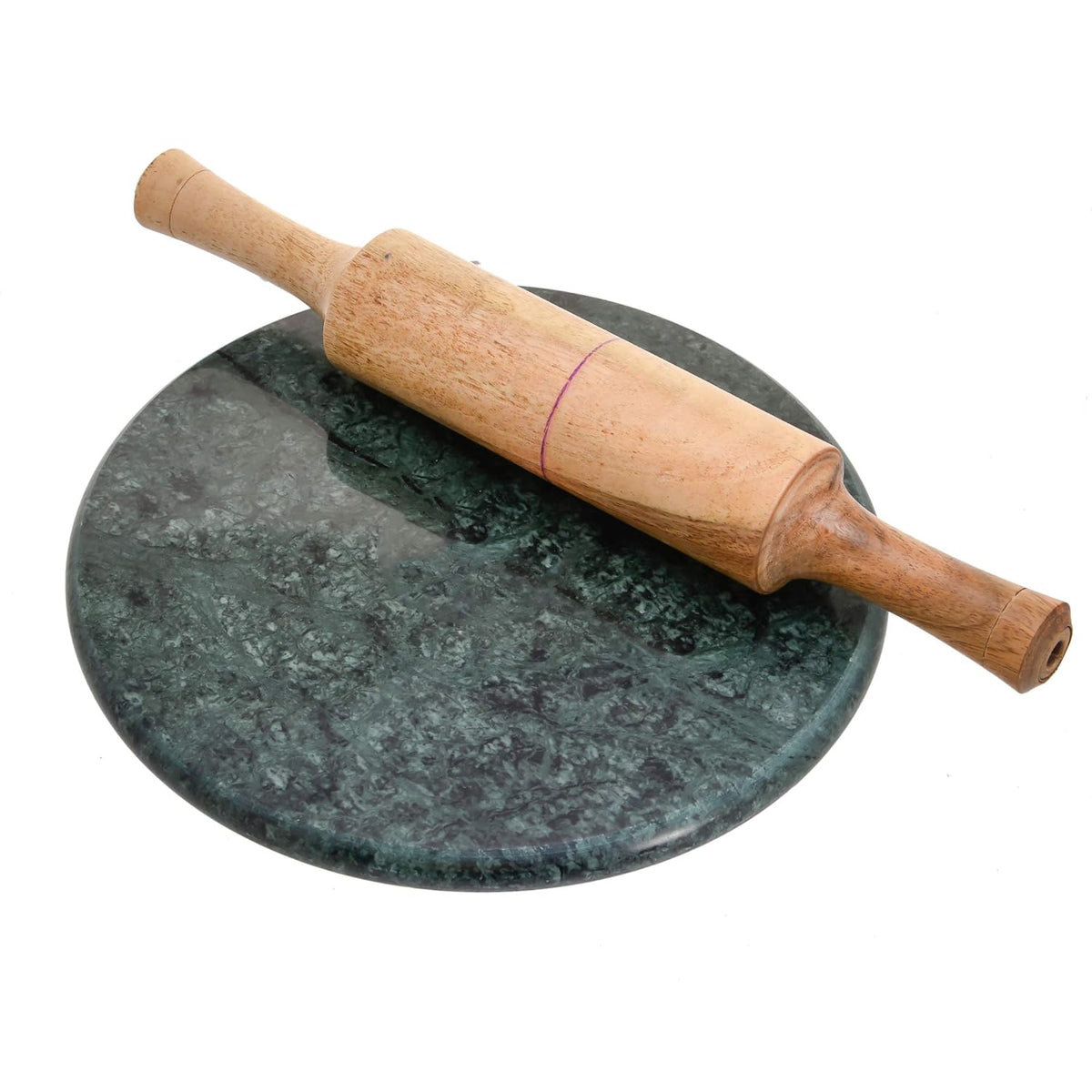 Green Marble Roti Maker With Rolling Pin - 10 Inch Diameter | Marble Chakla With Belan - Green Chakla With Belan